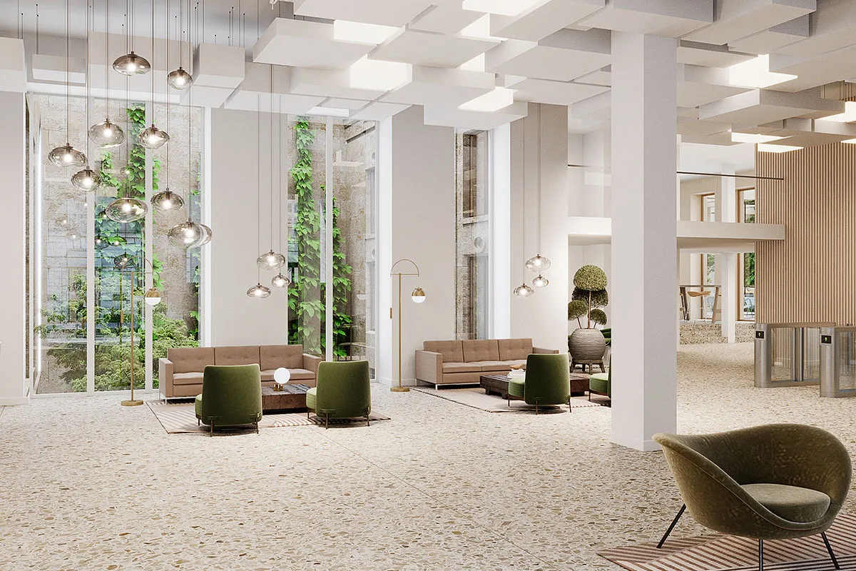 Helle Lobby mit Pflanzen